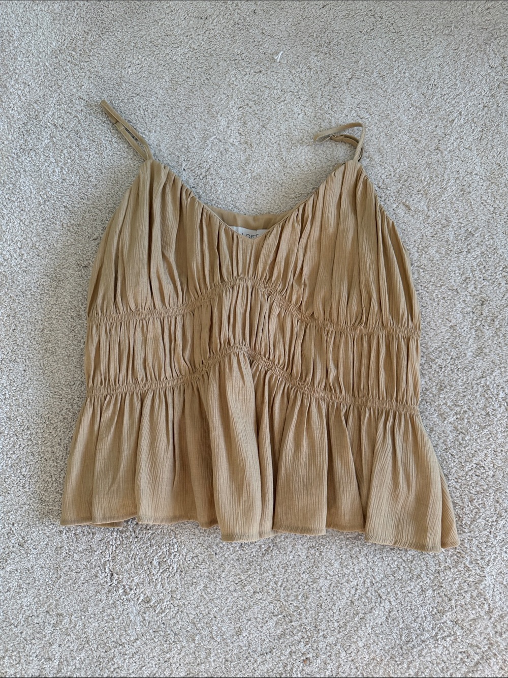 LOFT Beige Crinkled Spaghetti Strap Tiered Camisole